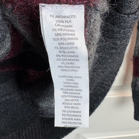 Eric Bompard Cashmere Mohair Glitter Gray Burgundy Sweater - Picture 4 of 5